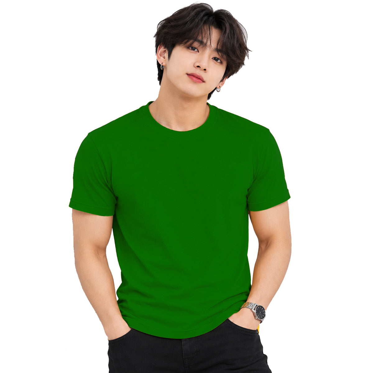 Men's Plain Cotton T-Shirt | Round Neck Half Sleeve Tshirt for Men | Regular Fit Casual Tee | Available in Grey, Yellow, Brown, Green | Sizes M, L, XL