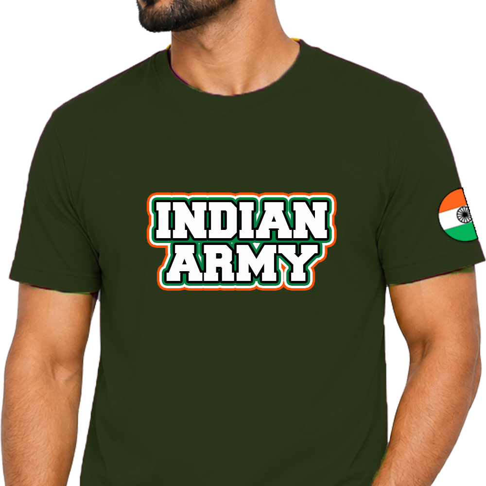 Just Start Men Cotton Blend Tshirt Indian Army Casual Wear Regular Fit Printed Tshirt