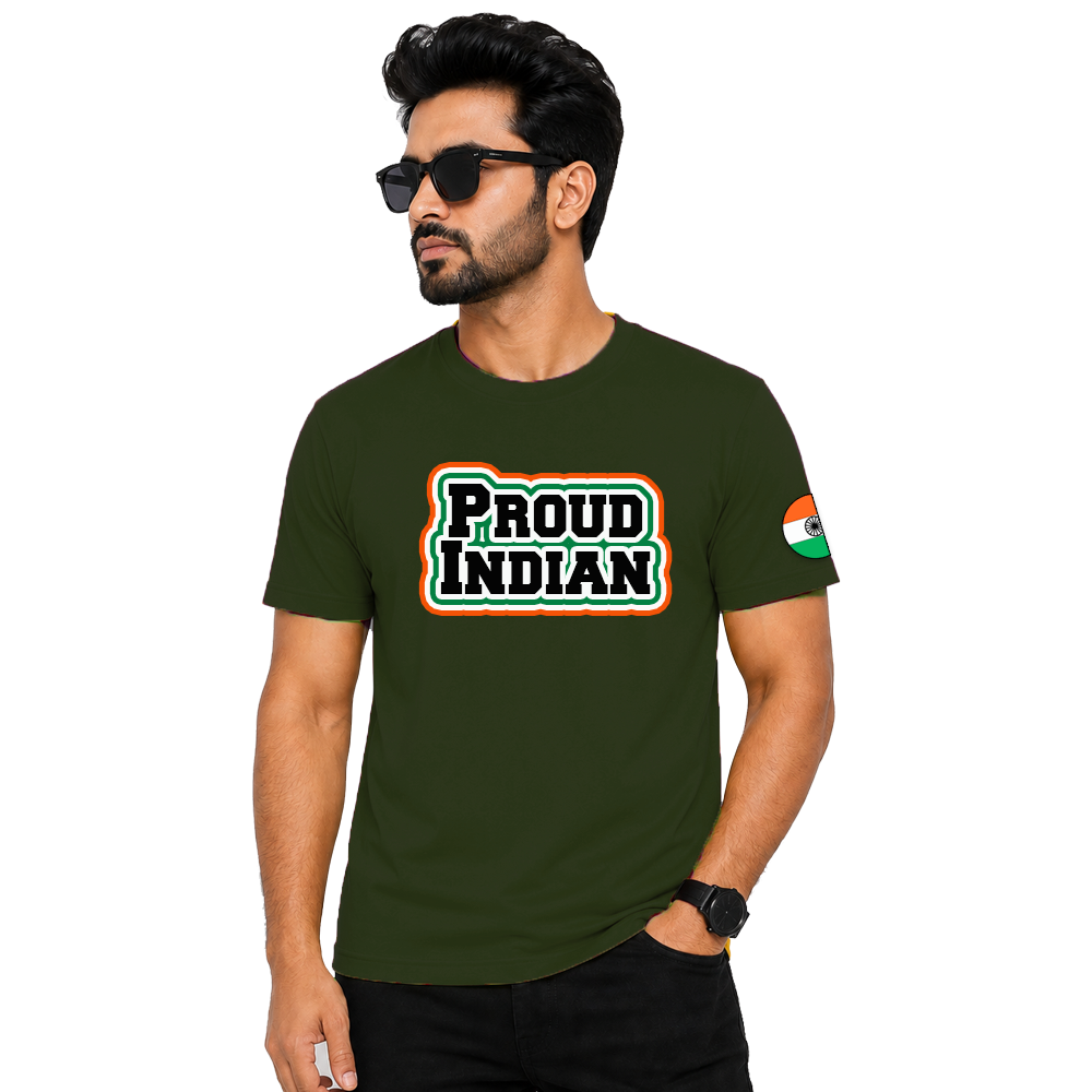 Just Start Men Cotton Blend Tshirt Proud Indian Casual Wear Regular Fit Printed Tshirt