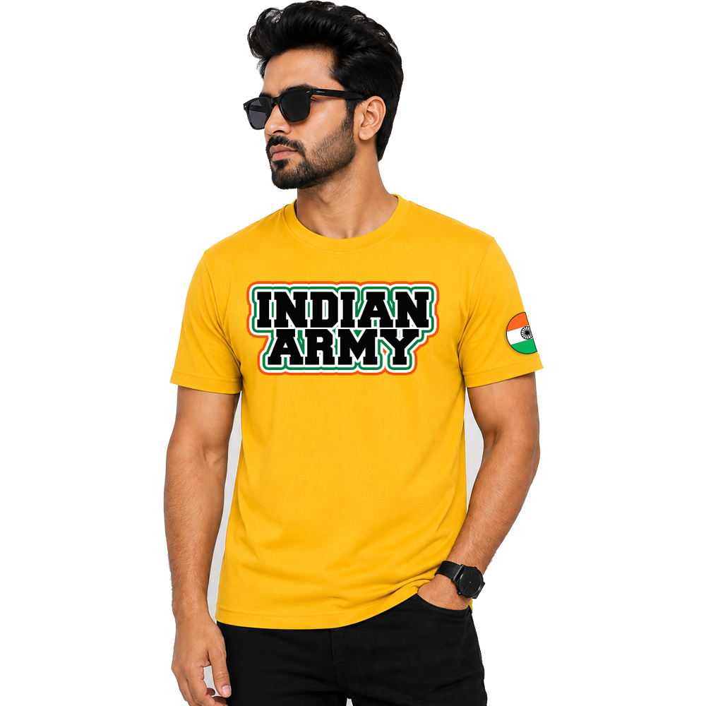 Just Start Men Cotton Blend Tshirt Indian Army Casual Wear Regular Fit Printed Tshirt