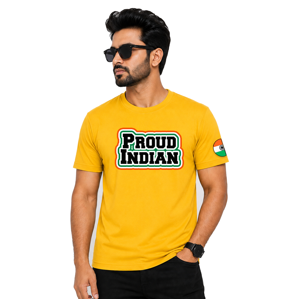 Just Start Men Cotton Blend Tshirt Proud Indian Casual Wear Regular Fit Printed Tshirt