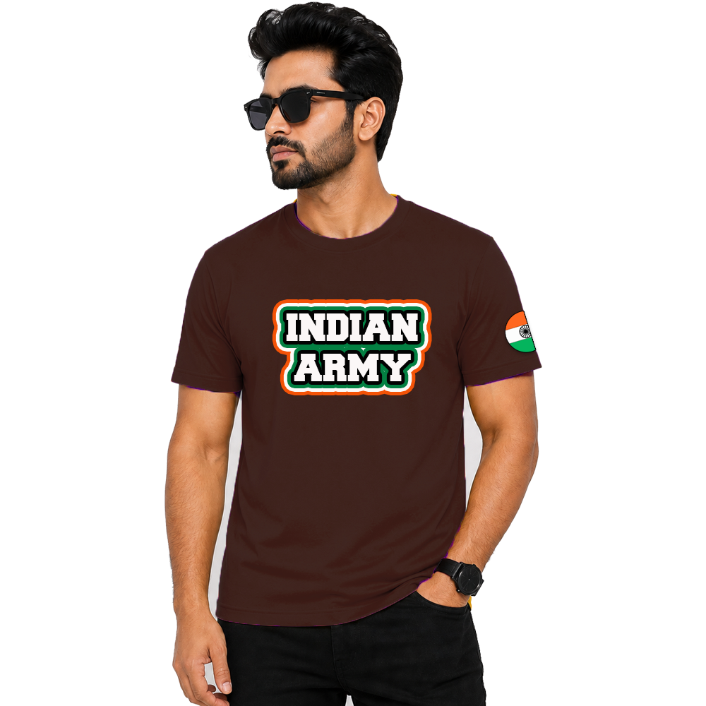 Just Start Men Cotton Blend Tshirt Indian Army Casual Wear Regular Fit Printed Tshirt