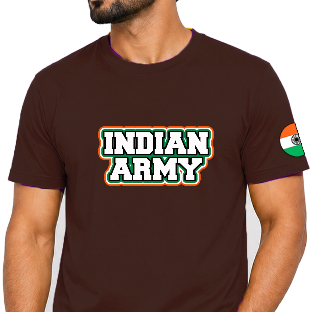 Just Start Men Cotton Blend Tshirt Indian Army Casual Wear Regular Fit Printed Tshirt