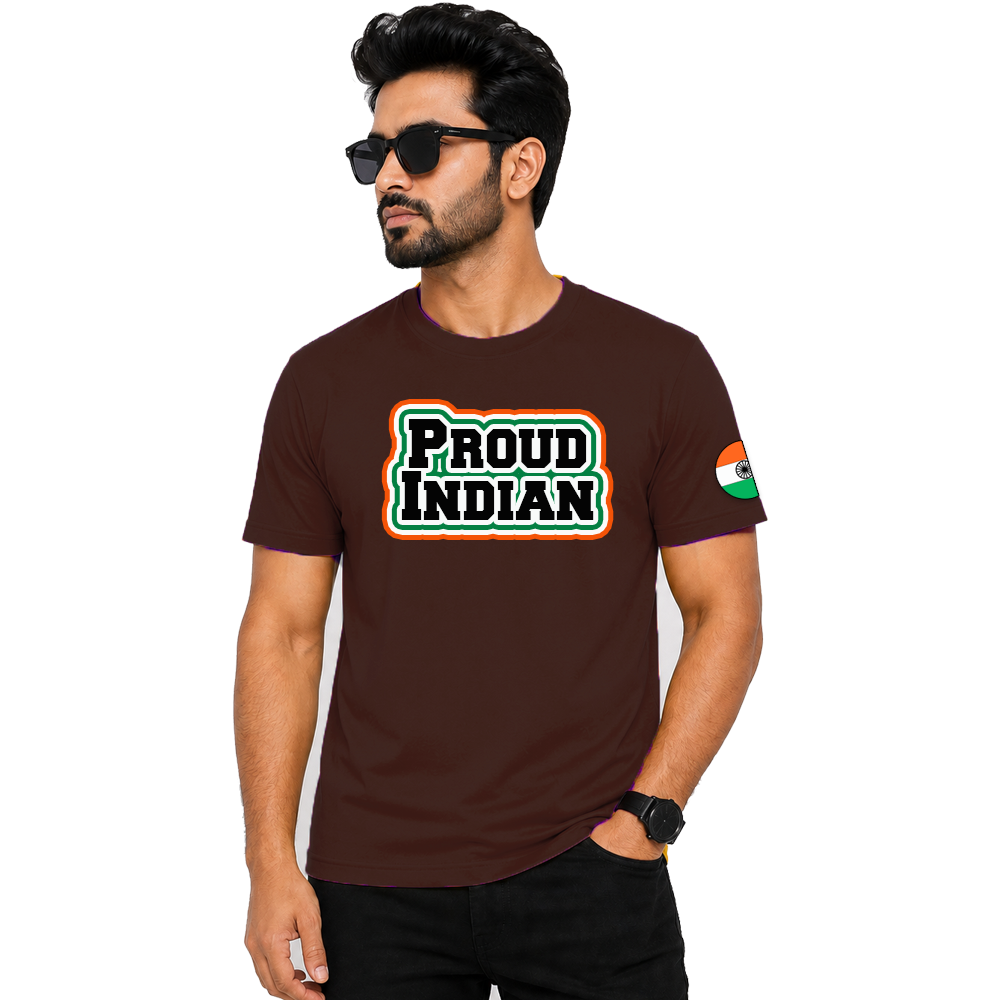 Just Start Men Cotton Blend Tshirt Proud Indian Casual Wear Regular Fit Printed Tshirt
