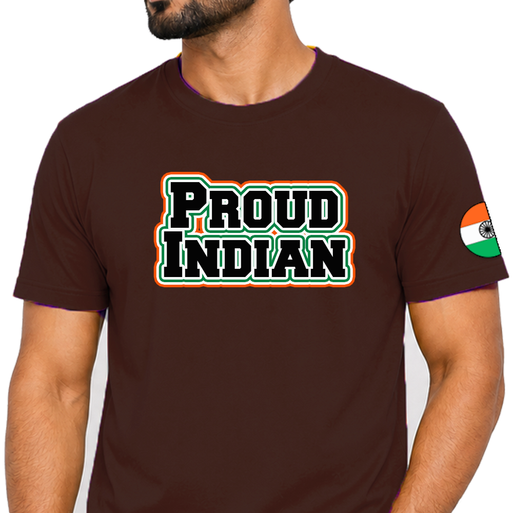 Just Start Men Cotton Blend Tshirt Proud Indian Casual Wear Regular Fit Printed Tshirt