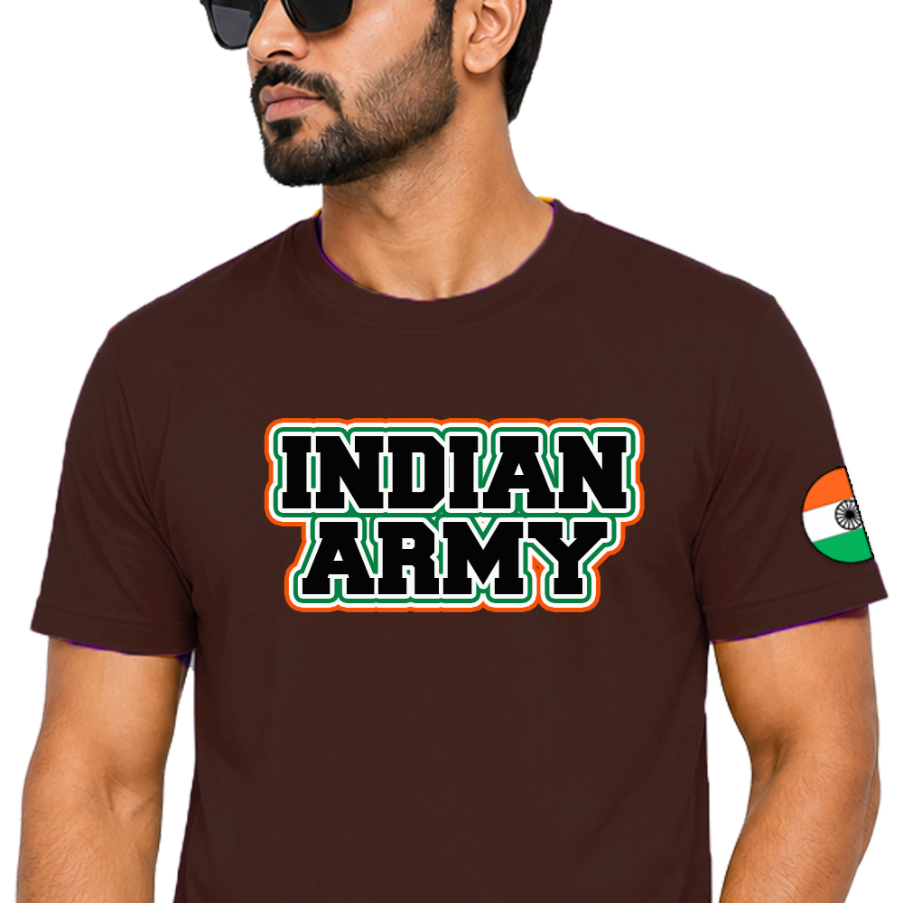 Just Start Men Cotton Blend Tshirt Indian Army Casual Wear Regular Fit Printed Tshirt