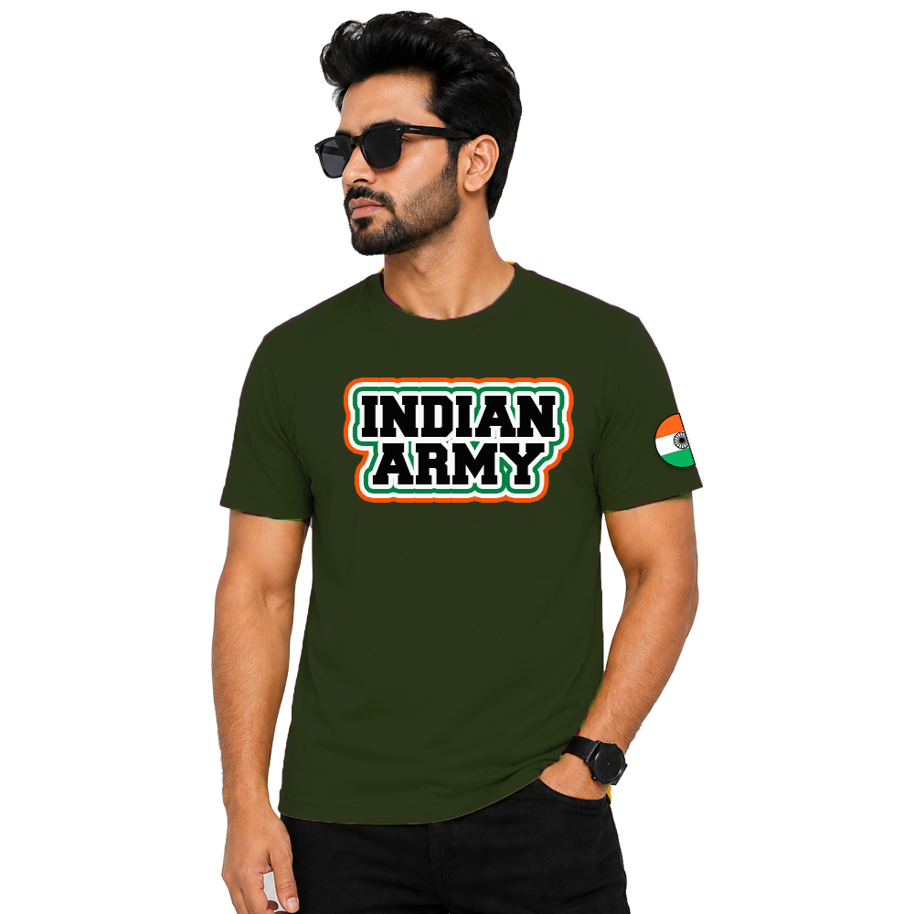 Just Start Men Cotton Blend Tshirt Indian Army Casual Wear Regular Fit Printed Tshirt
