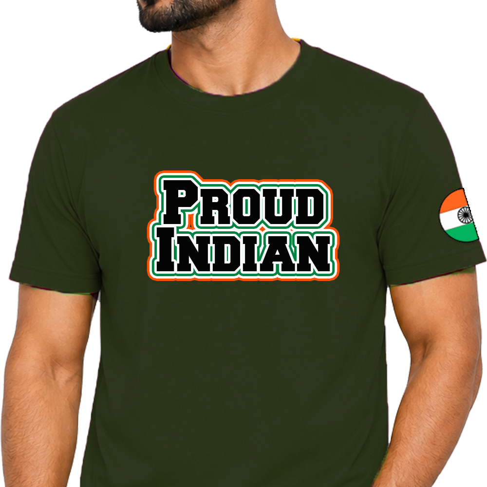 Just Start Men Cotton Blend Tshirt Proud Indian Casual Wear Regular Fit Printed Tshirt