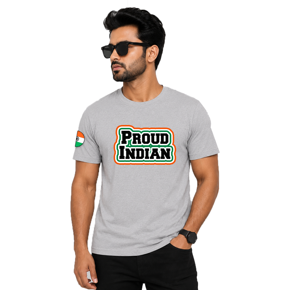 Just Start Men Cotton Blend Tshirt Proud Indian Casual Wear Regular Fit Printed Tshirt