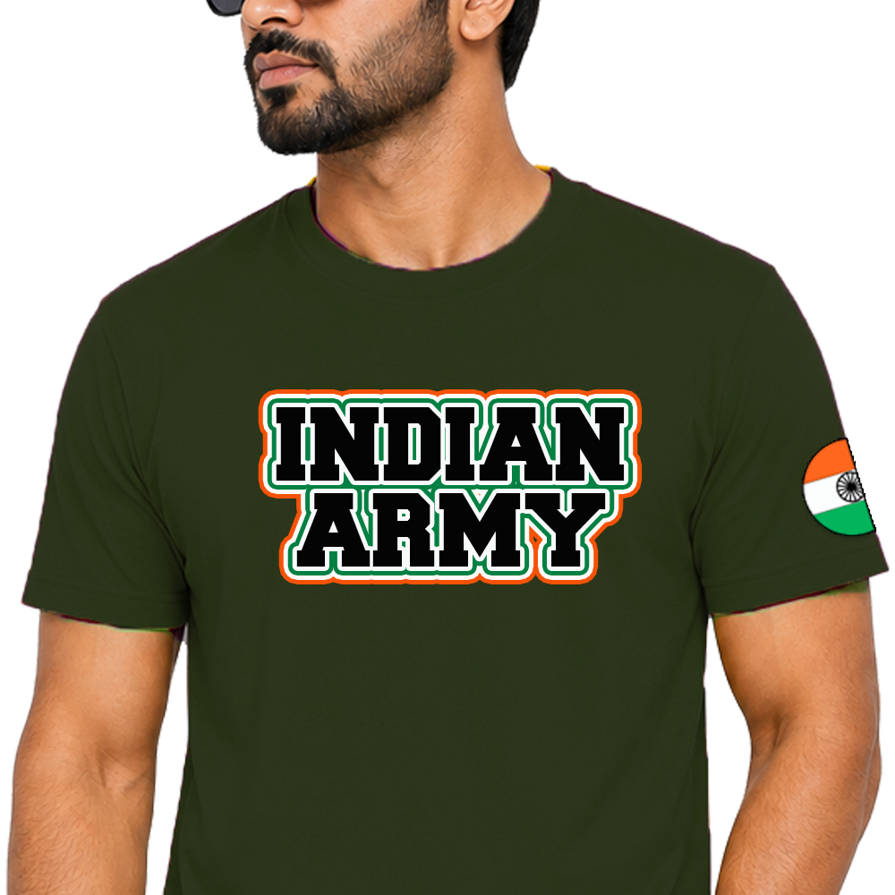 Just Start Men Cotton Blend Tshirt Indian Army Casual Wear Regular Fit Printed Tshirt